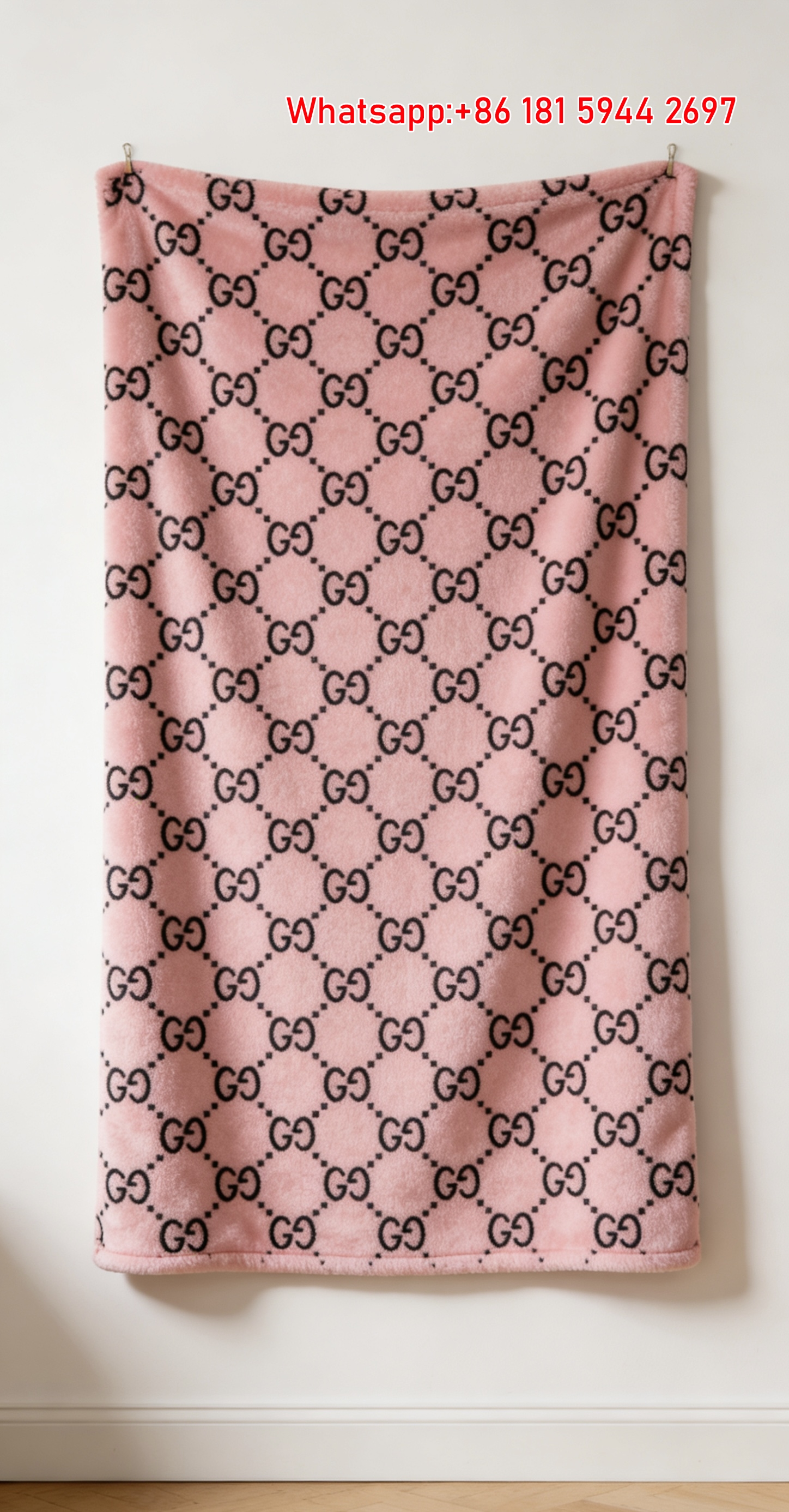 Gucci GG Monogram Pink & Black Flannel Blanket Minimalist Pink GG Monogram Wall Tapestry IMG_2611